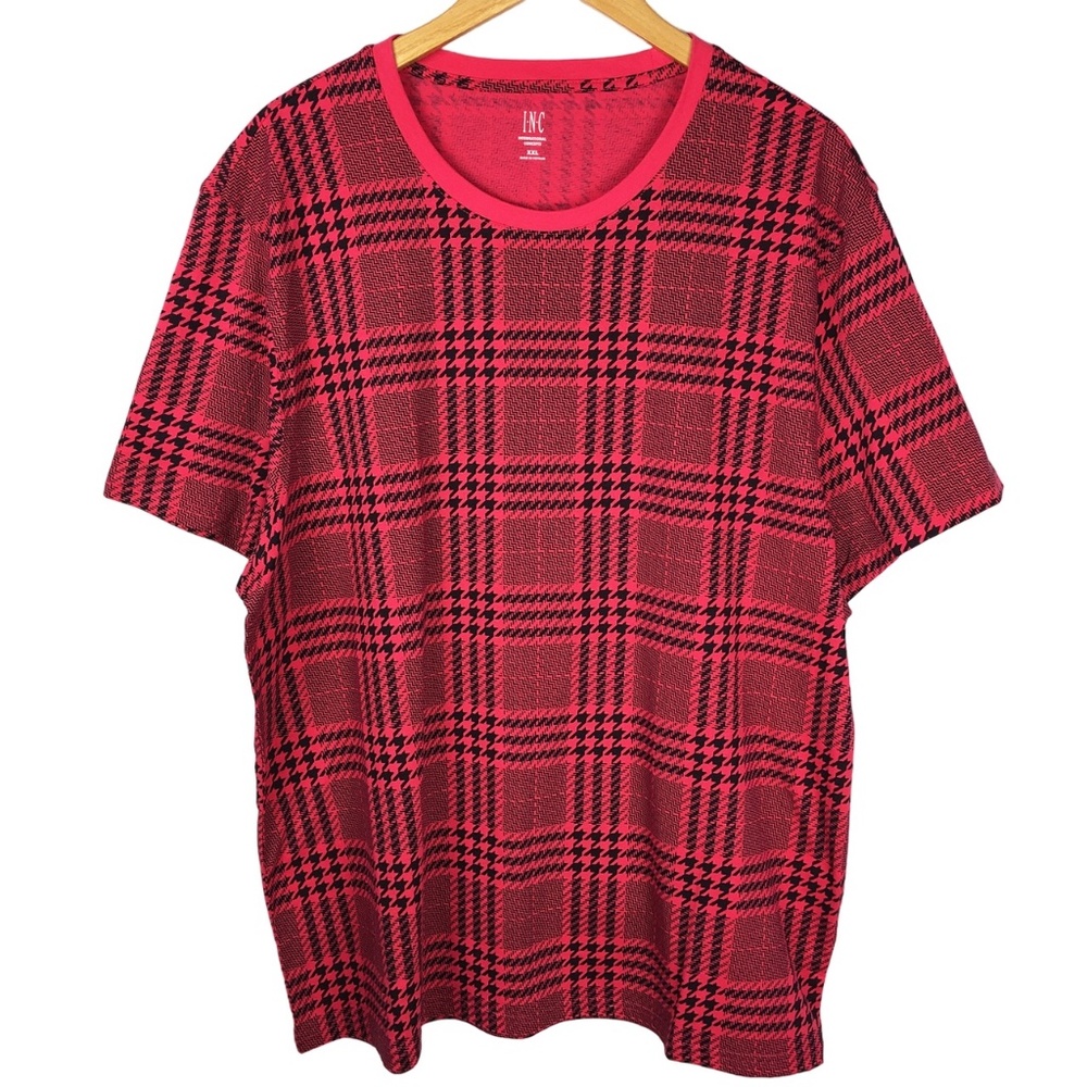 INC International Concepts Red and Black Plaid Short Sleeve Tee